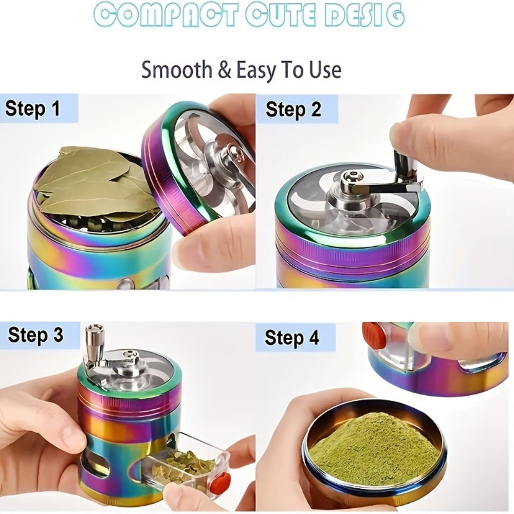 Spice Grinder 4-Layer Hand Crank Metal Herb Grinder ¨C Colorful Rainbow Multifunctional Spice Crusher for Kitchen, Manual Spice Mill, Kitchen Gadget Gift