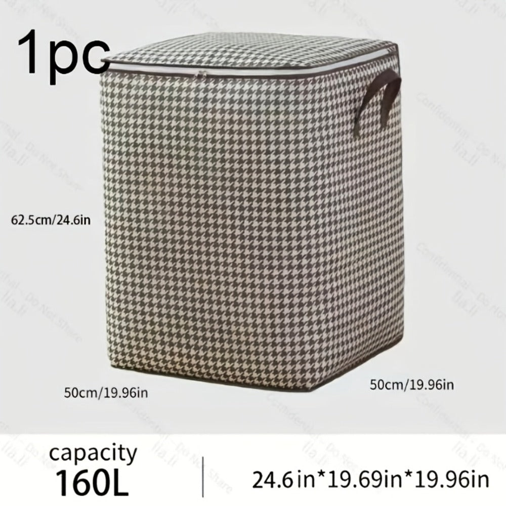 Large Storage Bags Houndstooth Non-Woven Fabric Organizer with Double Zipper & Handles ¨C 160L/180L Dustproof Foldable Storage Box for Bedroom, Closet, Moving, Travel & Dorm, 1pc or 3pcs Set
