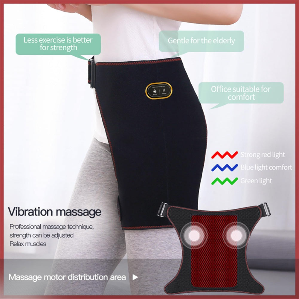 Heated Hip Brace Massager USB Electric for Men & Women - 3 Vibration & 3 Heat Settings Hip Thigh Support Wrap with Heating Pad, Hamstring Pain Relief Brace, USB Rechargeable, Black