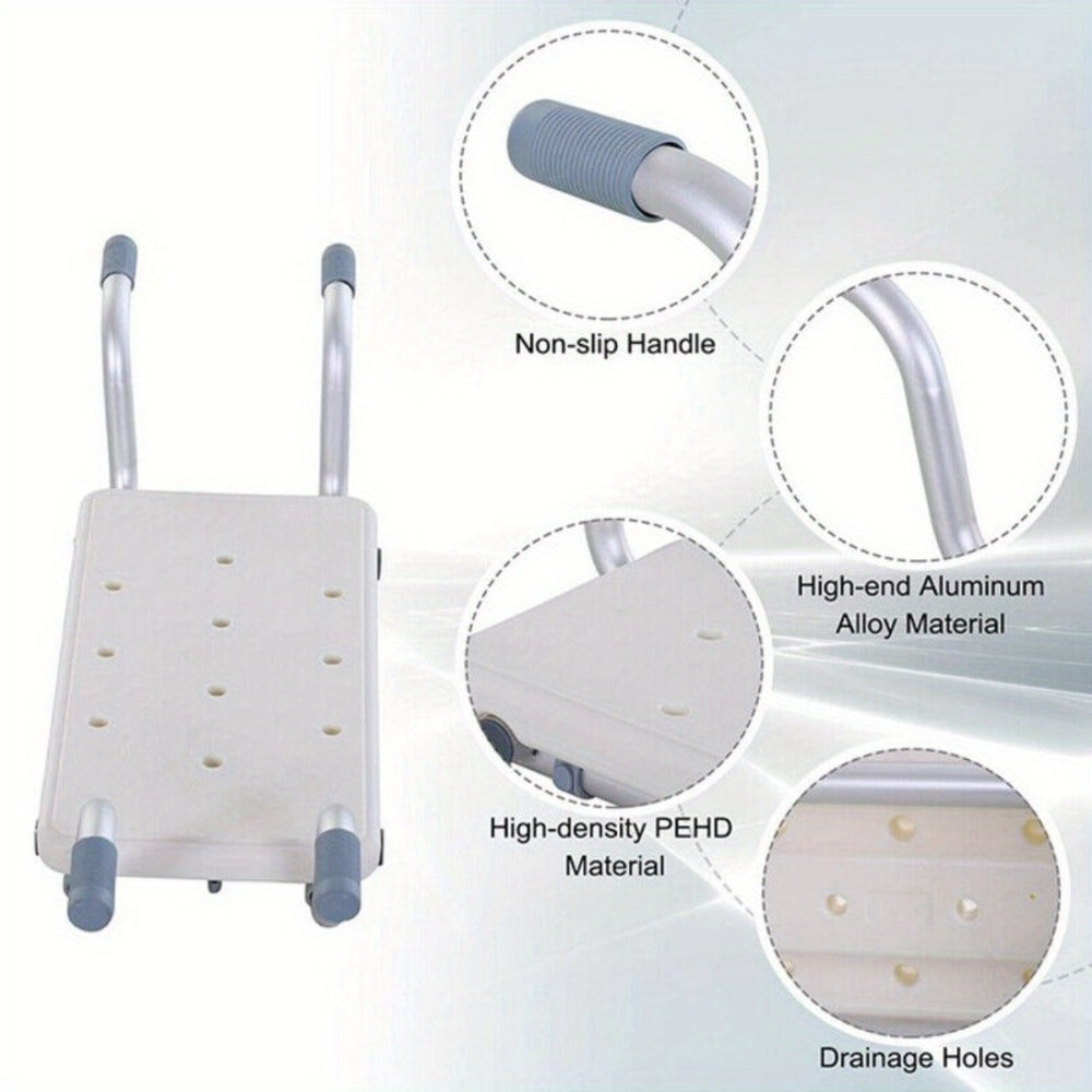 Bath Seat Adjustable Aluminum Shower Chair ¨C Suspended Bathtub Stool with Anti-Slip Handles, 300 lbs Capacity | Lightweight Retractable Bath Board for Elderly, Disabled & Injured, 3 Length Settings