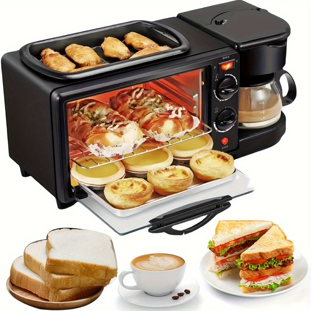 3-in-1 Breakfast Station Maker - Coffee Maker + Toaster + Frying Pan Combo, One-Touch Timing Fast Cooking, All-in-One Breakfast Machine 110V US Plug for Home Kitchen Apartment Dorm