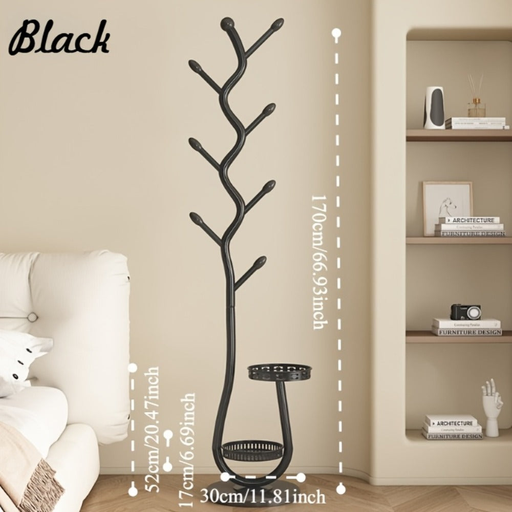Clothes Rack Freestanding Metal with Shelf - Heavy Duty Garment Rack for Bedroom, Entryway & Closet, Vertical Coat Stand with Bottom Shelf for Coats, Hats, Scarves, Bags | White, Black, Gold