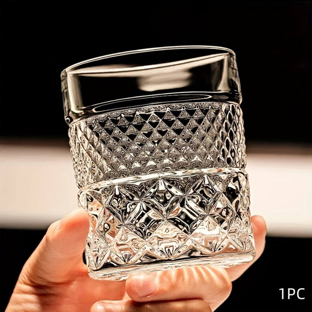 Italian Embossed Whiskey Glass ¨C Handcrafted XO Cocktail Tumbler | Aesthetic Roostertail Bar Beer Water Glass for Home Bar Gifting Party