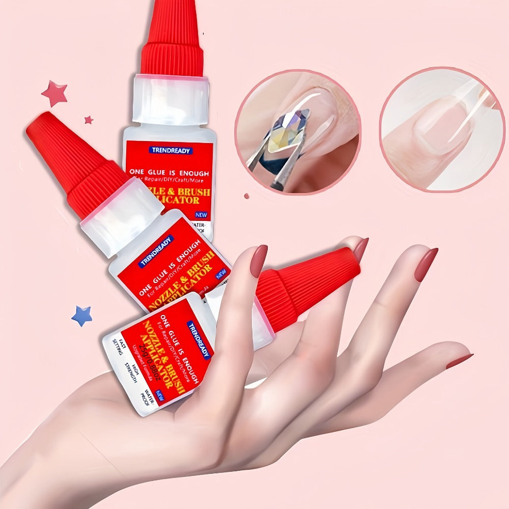 Nail Glue Salon Grade Super Glue 2-Pack ¨C Heavy Duty Clear Adhesive for Artificial Nails, Multi-Surface Repairs, Waterproof with Dropper & Brush, Non-Yellowing