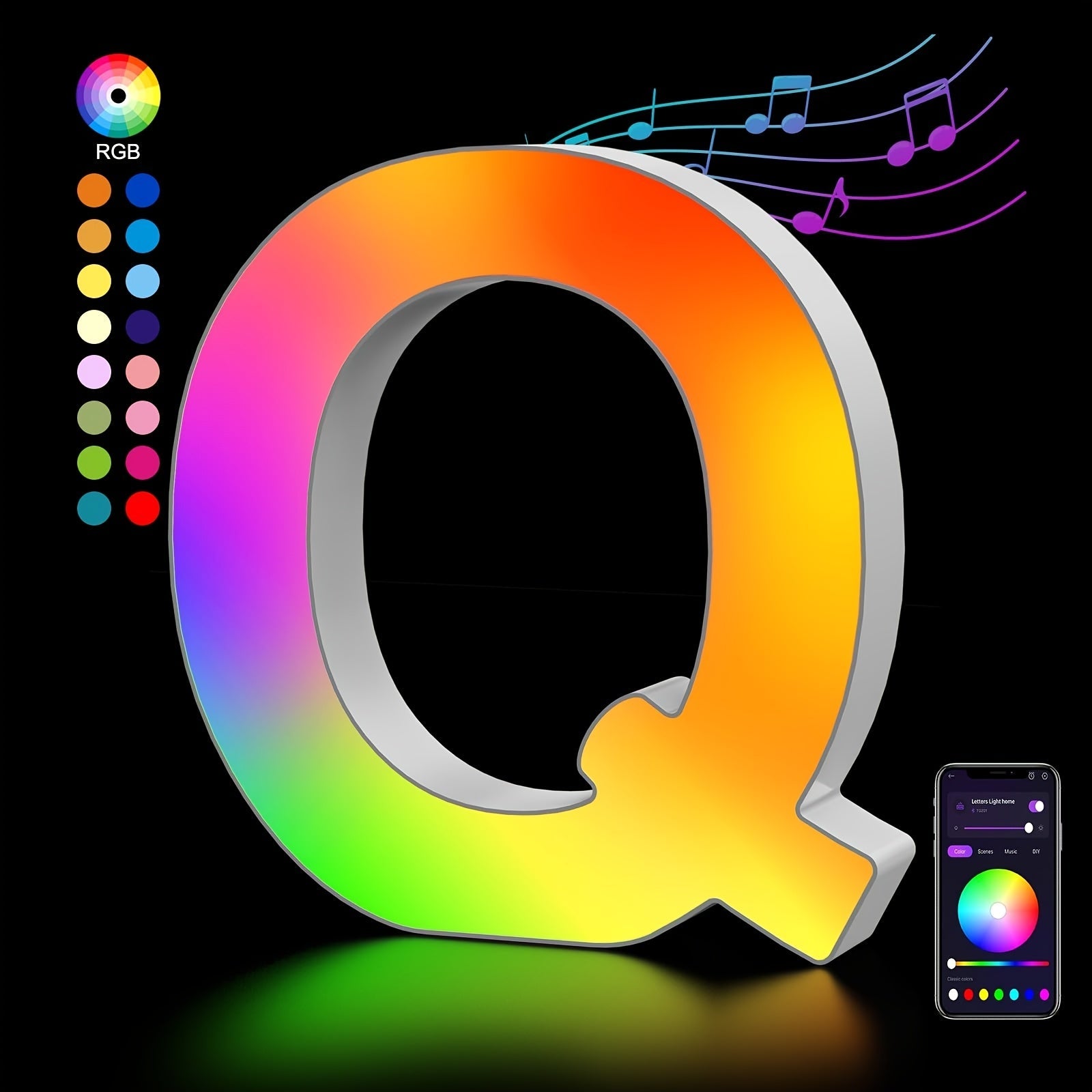 LED Letter Lights Music Sync - Colorful Flashing Marquee Alphabet Lights for Room Decor, Party, Bedroom, Festival & Camping, Numbers 0-9 & A-Z & Symbols Available, Night Light Wall Decoration