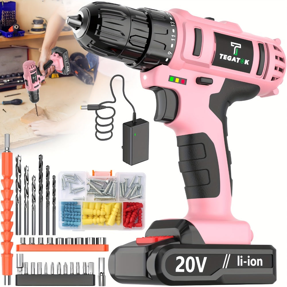 20V Cordless Drill Set Impact Power Drill 3/8 Inch Keyless Chuck 18+3 Clutch 45Nm Max Torque 2-Speed Work Light 2.0Ah Battery Fast Charger 136 148 PCS Kit