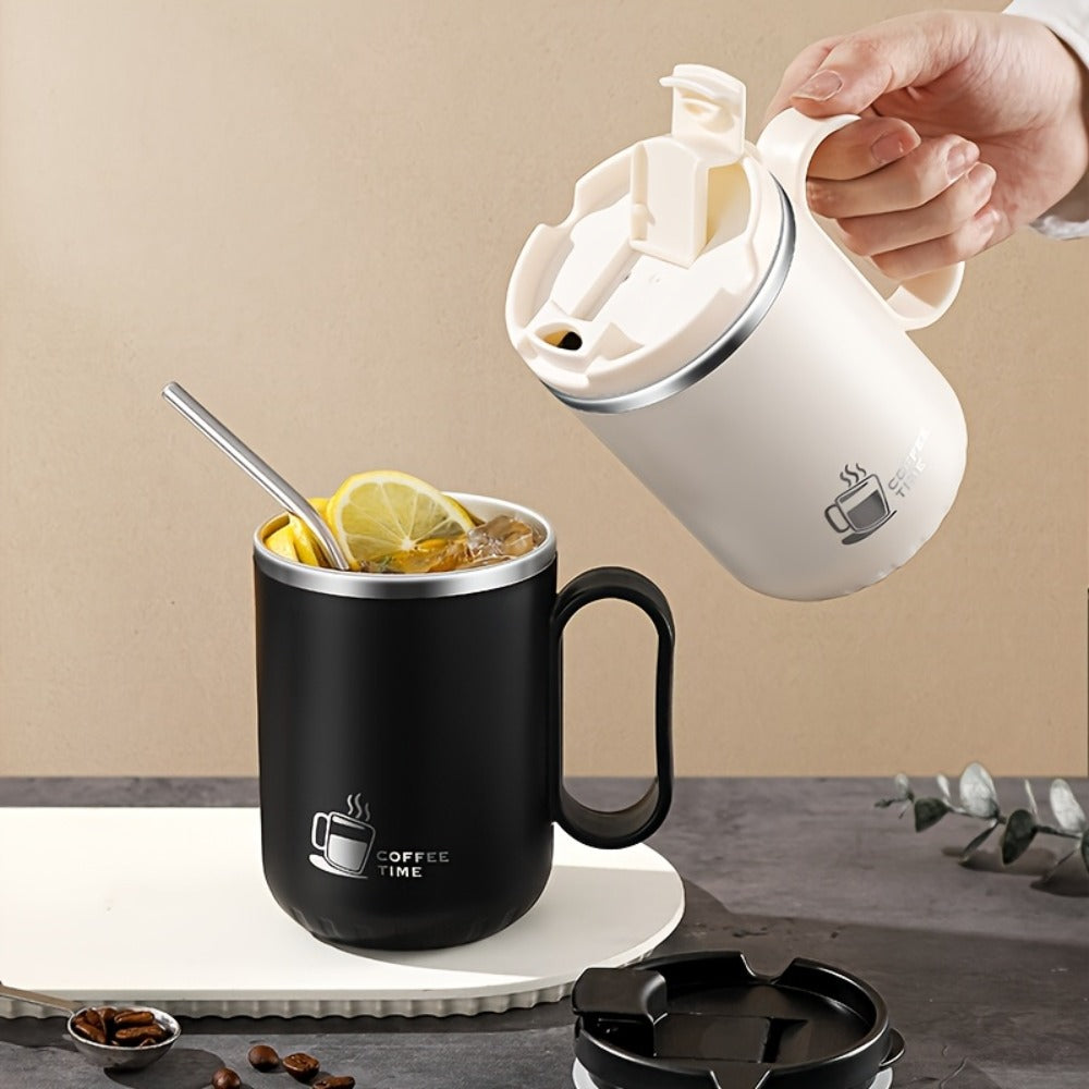 Stainless Steel Travel Mug Valentine's Letter Print Double Wall Insulated Coffee Cup Leak-Proof Lid 500ml Office Home Travel