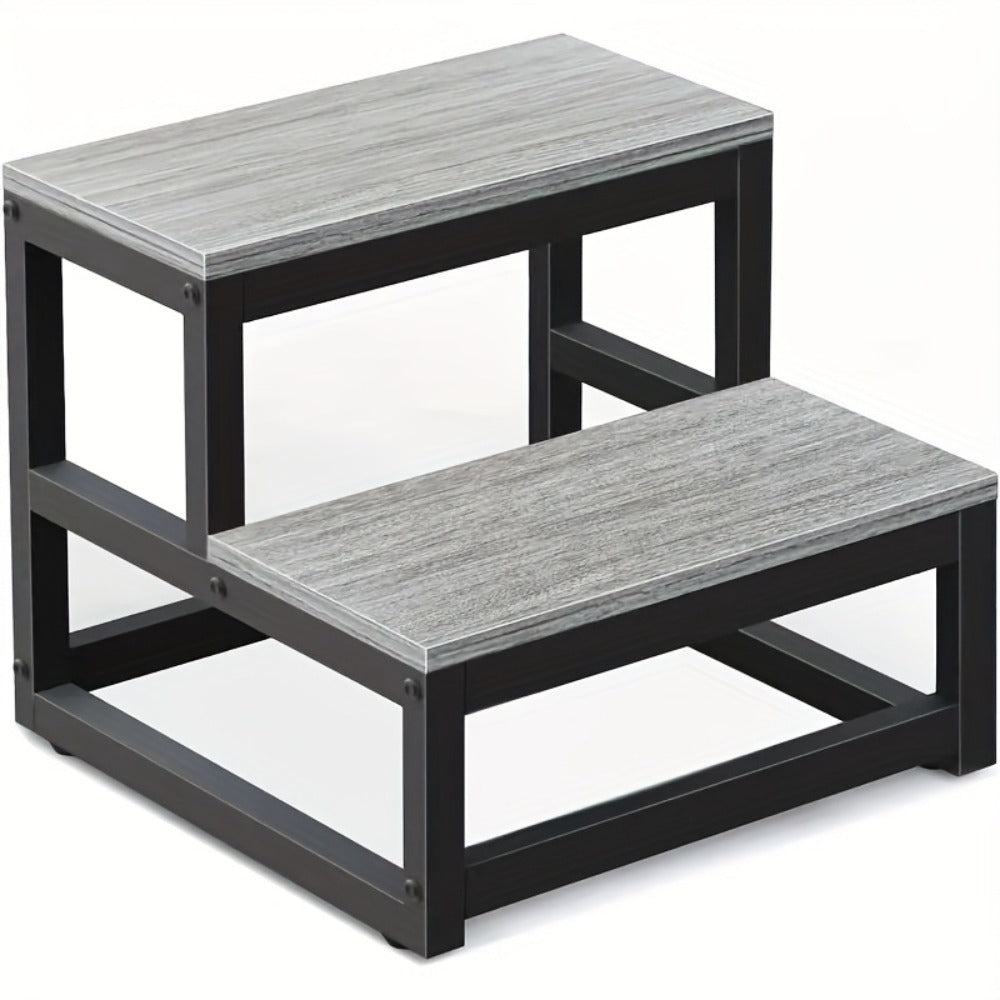 2-Step Wooden Step Stool Heavy Duty for Adults ¨C Solid Wood Two Tier Stepping Stool, Multifunctional Bedside Step Ladder, Portable Non-Slip Foot Stool for Bathroom, Bedroom, Kitchen, Office ¨C Easy to Carry, Durable Build