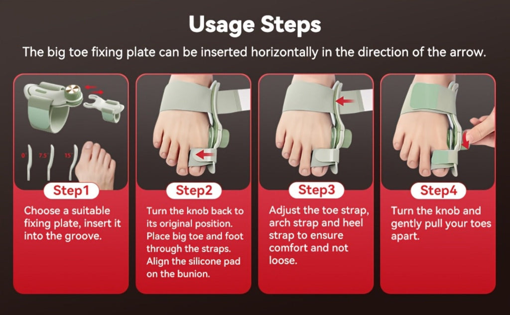 Bunion Corrector Splint with Double Correction ¨C Stepless Adjustable Knob, 3-Angle Fixing Plate, Fits Left & Right Foot for Men & Women