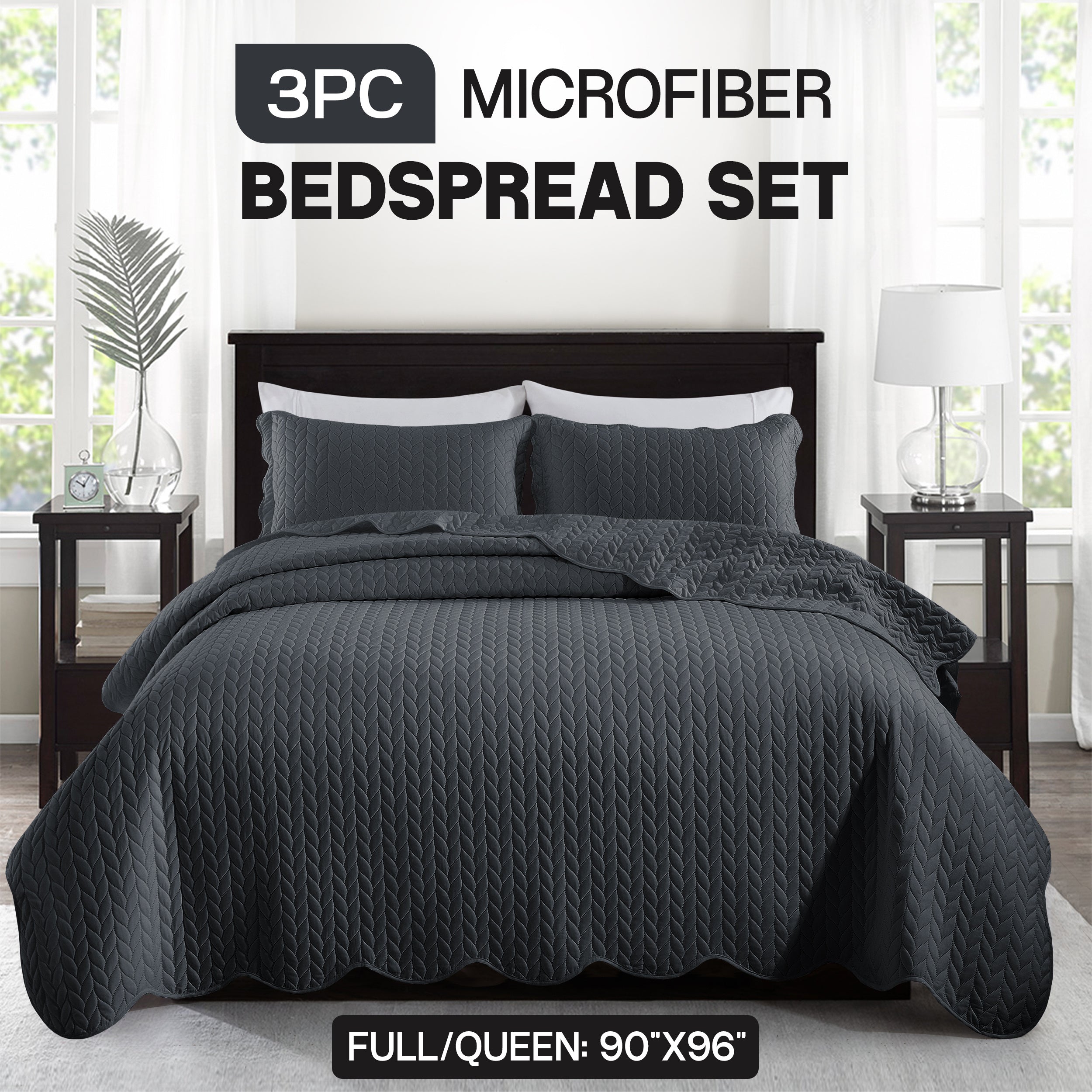 Bedspread Set 3-Piece Microfiber Floral Coverlet with Pillow Shams - Soft Breathable Lightweight All-Season Bed Cover for Queen King Twin California King