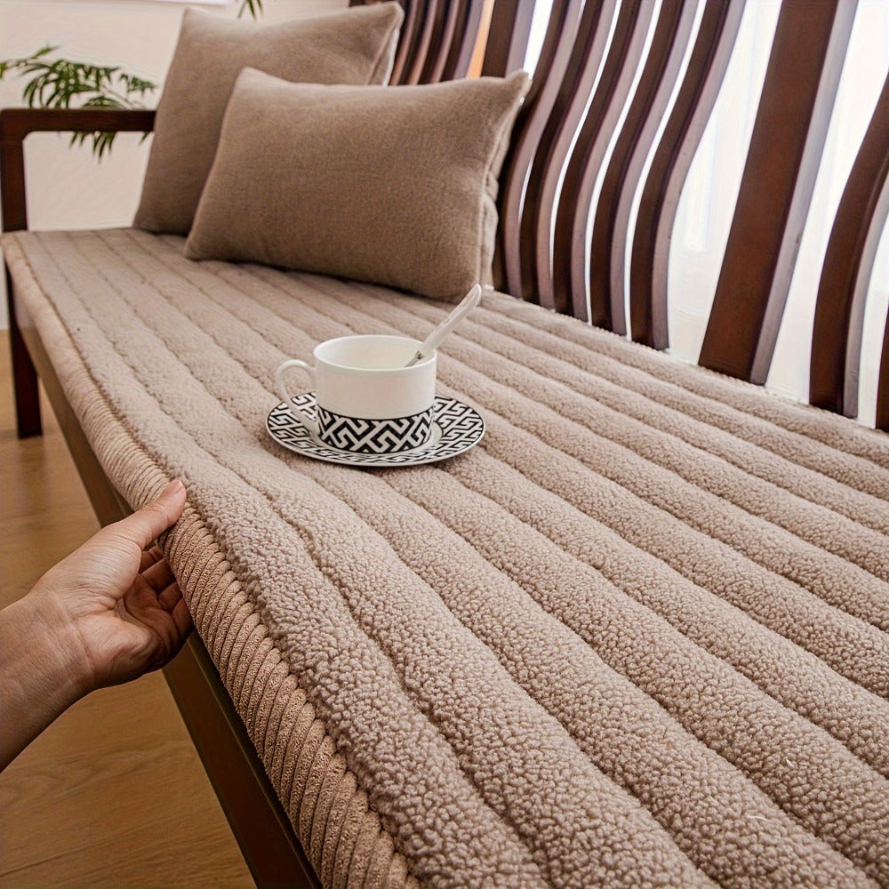 Plush Sofa Cover Bohemian Style Thickened Short Plush Non-Slip Machine Washable Pet Friendly Sofa Slipcover for Living Room Bedroom Office - Armrest Pad to 4 Seater