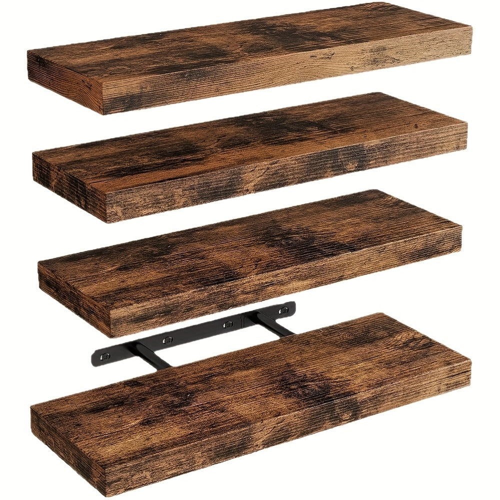 Floating Shelves for Wall 4pcs 15.8in ¨C Wall Mounted Shelf with Invisible Bracket for Bathroom, Living Room, Bedroom, Kitchen, Office Decor | Brown, White, Black