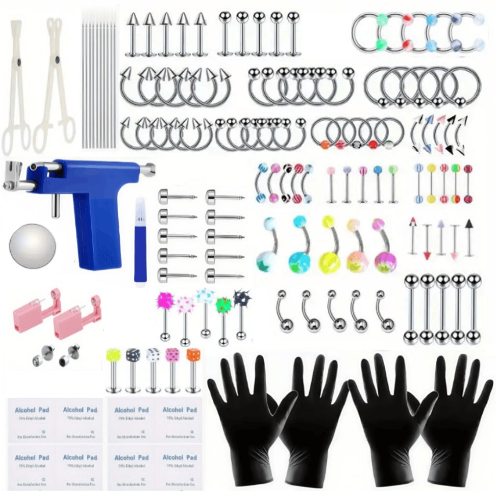 160pcs Body Piercing Kit with Piercing Gun ¨C Professional Jewelry Set for Ear, Nose, Lip & Belly with Stainless Steel & Acrylic Studs, Rings & DIY Piercing Tools