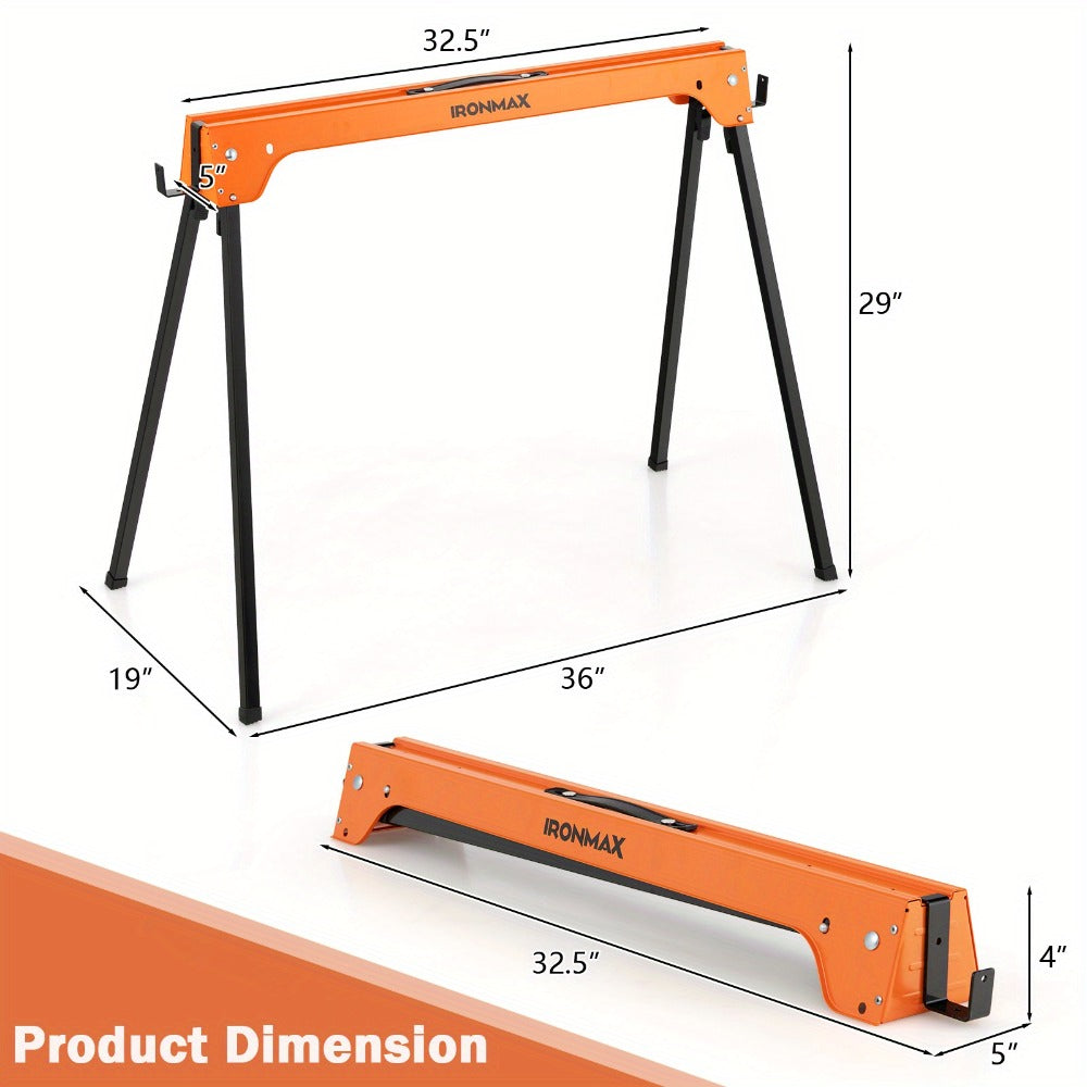 IRONMAX Folding Sawhorse 2 Pack Heavy Duty 1322 lbs Capacity Portable Collapsible Work Support Horses with Metal Frame Anti-Slip Pads