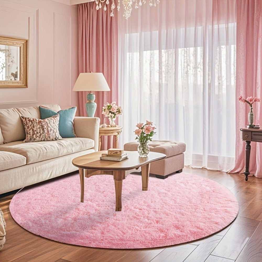 Round Faux Fur Area Rug - Soft Plush Circle Carpet for Living Room Bedroom, Machine Washable, Multiple Colors & Sizes