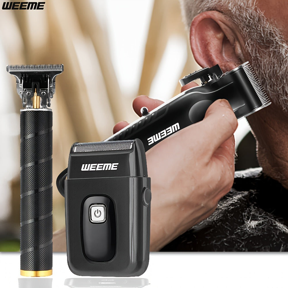 Men's Grooming Barber Haircut Set 2 & 3 Piece - Professional Hair Clipper USB Rechargeable T-Blade Trimmer Razor with 8 Limit Combs Complete Barbershop Kit for Men Boyfriend Father Birthday Gift Black