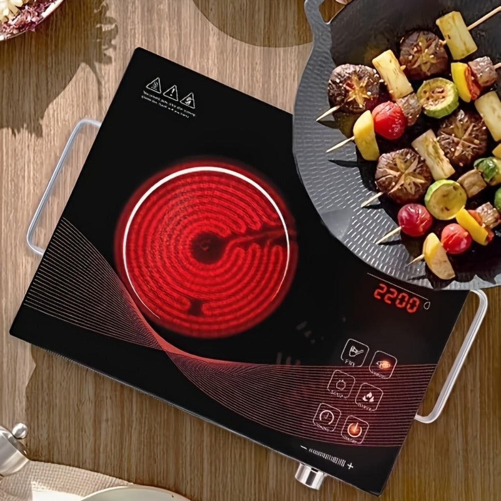 Portable Electric Induction Cooktop 2200W Ceramic Infrared Hot Plate with Adjustable Temperature & Dual Touch Rotation Control ¨C Single Burner Electric Stove for Home Dorm Cooking