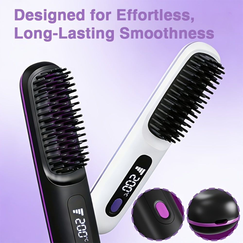 Cordless Hair Straightening Brush ¨C Mini Rechargeable Portable Straightener Comb for Travel Daily Styling, Fast Heating Anti-Scald Frizz Control for All Hair Types, Black & White