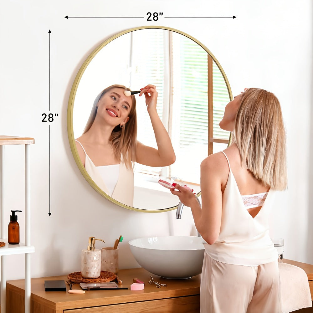 Round Wall Mirror Aluminum Alloy Frame ¨C Modern Circle Mirror for Bedroom, Bathroom & Living Room, Tempered Glass, Black & Gold, 20in 28in 30in 36in
