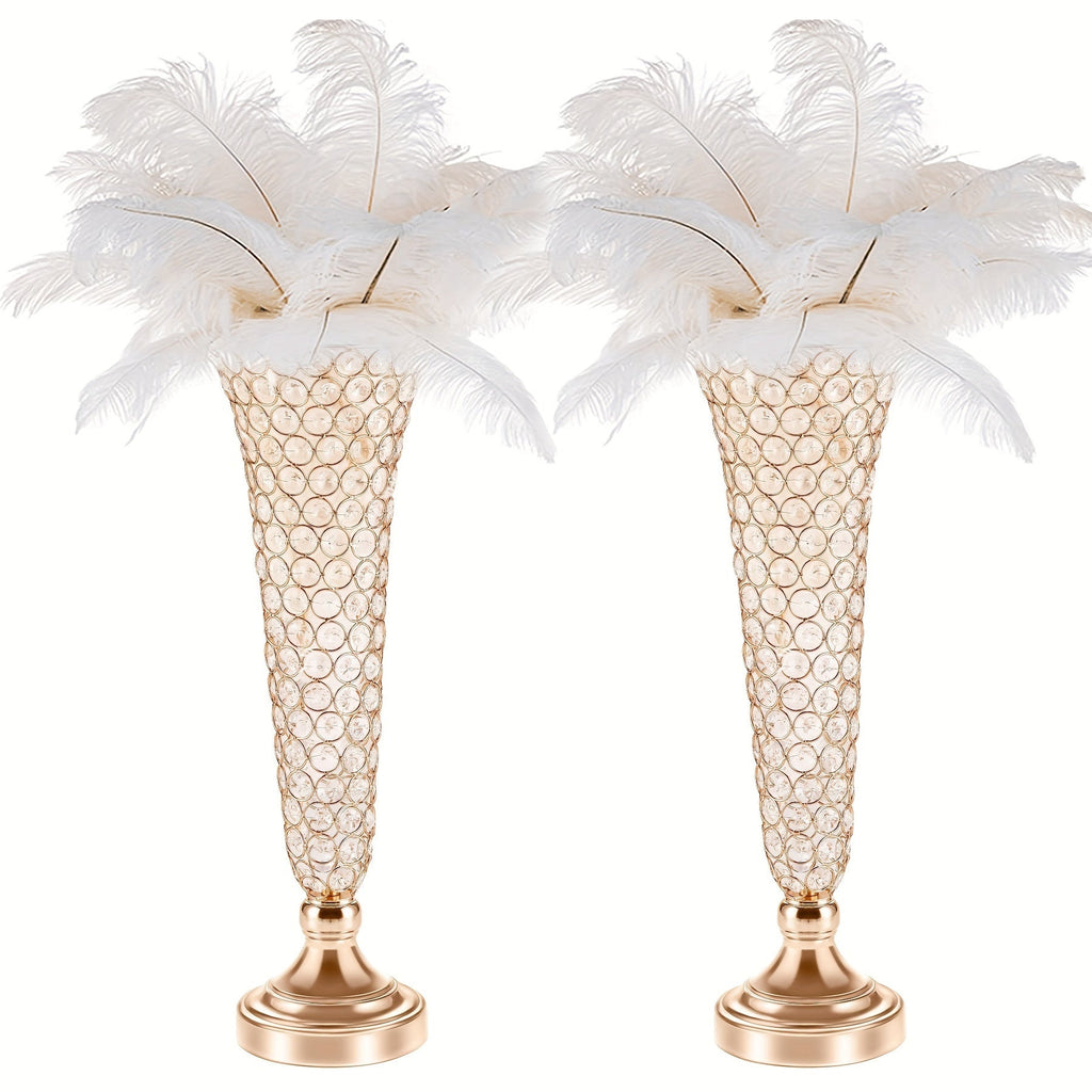 Crystal Trumpet Flower Vase Centerpieces for Wedding Table ¨C Bling Wrought Crystal Vases for Party, Anniversary, Birthday, Banquet & Home Decor, Gold & Silver, 2pcs or 10pcs Set