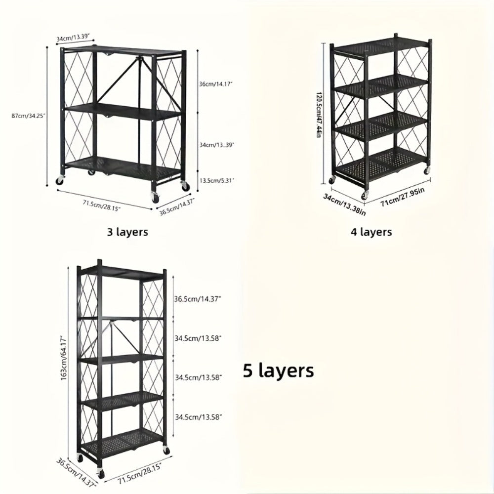 Rolling Storage Rack with Wheels ¨C 3, 4 or 5 Tier Portable Movable Shelving Unit, No Assembly Required, Large Capacity Floor Storage Shelf for Garage, Balcony, Camping, Outdoor & Commercial Use