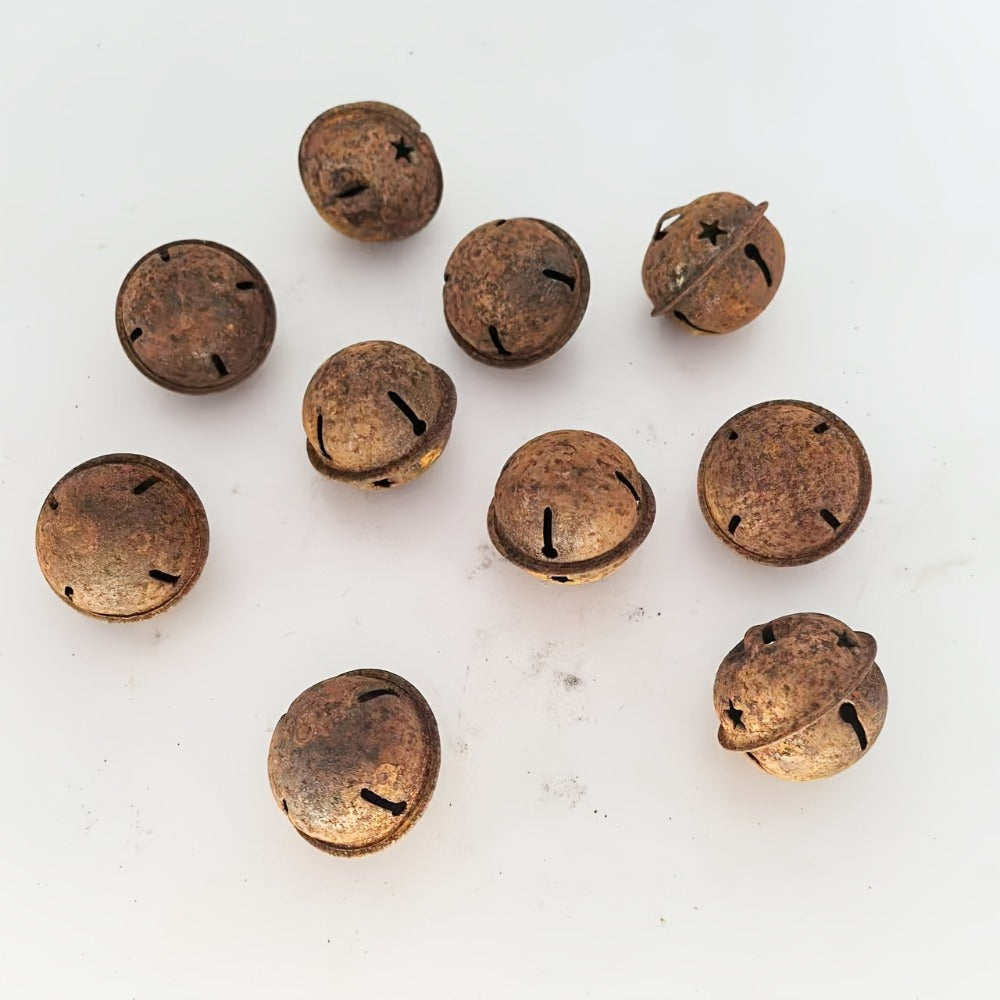 Christmas Bells Decorations 62pcs Set ¨C Rustic Iron Jingle Bells with Heart, Star & Round Shapes, Vintage Craft Bells with 2 Rolls of Rope for Christmas Tree, Party & Home Decor DIY Ornaments