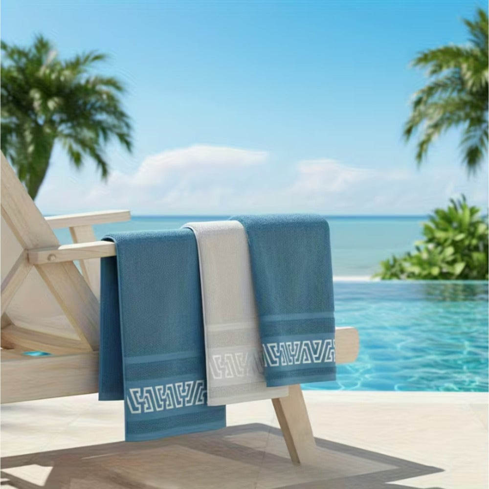 Bath Towel Set of 3 Microfiber Quick Dry 400 GSM Soft Absorbent Bathroom Towels Coastal Pattern Spa Gym Home ¡ª Luxury 3-Pack for Adults