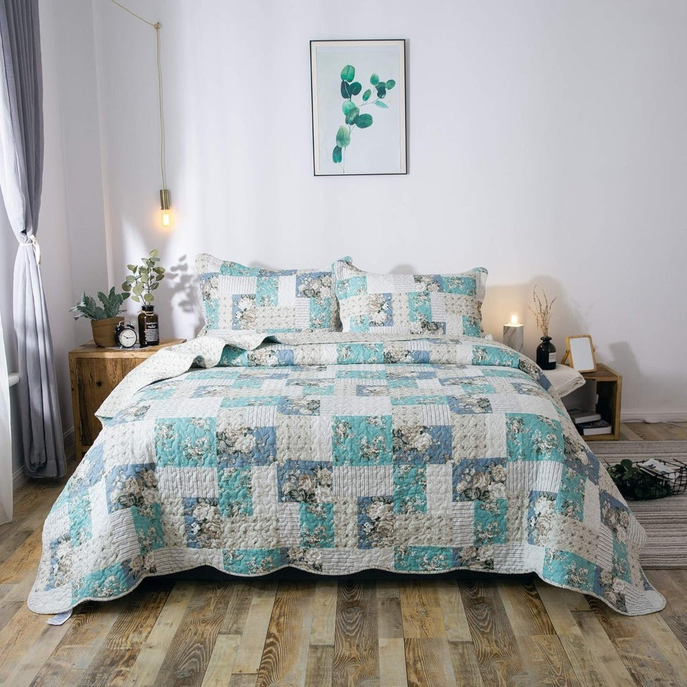 Floral Quilt Set Lightweight Bedspread Coverlet 2 or 3-Piece, All Season Hypoallergenic Breathable Paisley Patchwork Print Quilt for Bedroom Guest Room Dorm RV Cabin, Twin Queen King, Shabby Chic