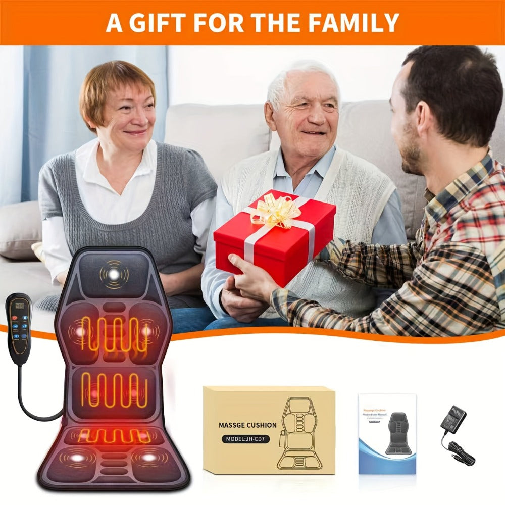 Massage Seat Cushion with Heat 9 Vibration Motors Triple Heating Pad Lumbar Traction Full Body Massager for Back Waist Hip Leg for Couch Chair Gift for Mom Dad Women Men