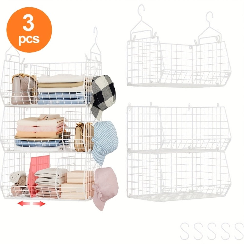 Hanging Laundry Basket Organizer 3pcs - Foldable Laundry Bag with 360¡ã Rotating Hook for Washing Machine & Drying Rack, Space Saving Metal Mesh Laundry Hamper for Bathroom, Laundry Room | Black & White