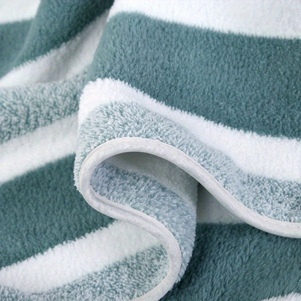 Striped Bath Towel Set 1 or 4 Pack 346GSM - 100% Polyester Super Soft Skin Friendly Absorbent Quick Dry | 70x140cm 27.6x55.1in | Green Gray Red Multi-Color | Home Bathroom Beach Essentials
