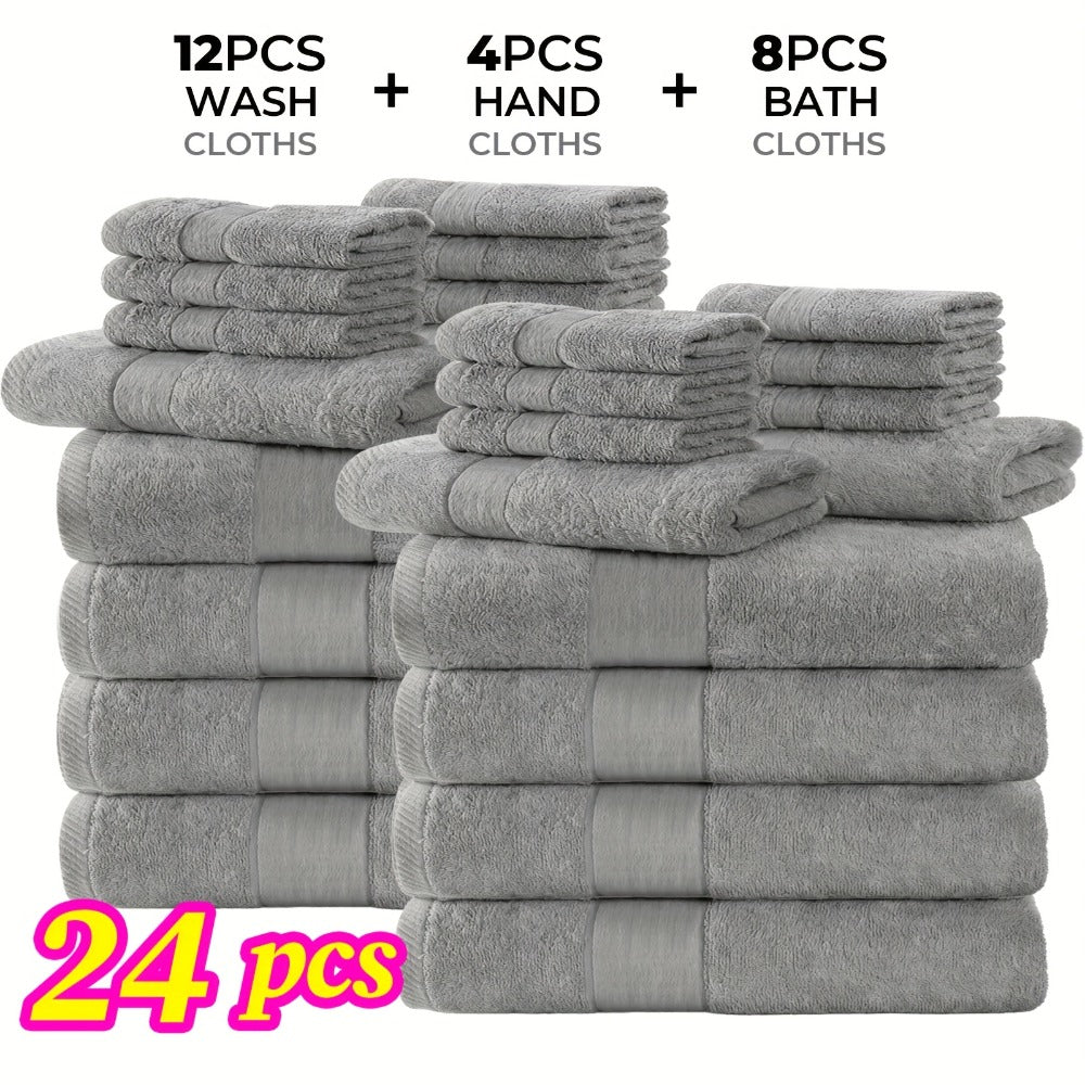 Luxury Towel Set 12 or 24 Piece Hotel Quality Cotton - Highly Absorbent Quick Dry Thick Bath Towels Hand Towels Washcloths | 7 Colors | Hotel Spa Gym Home Bathroom Essentials Gift Set
