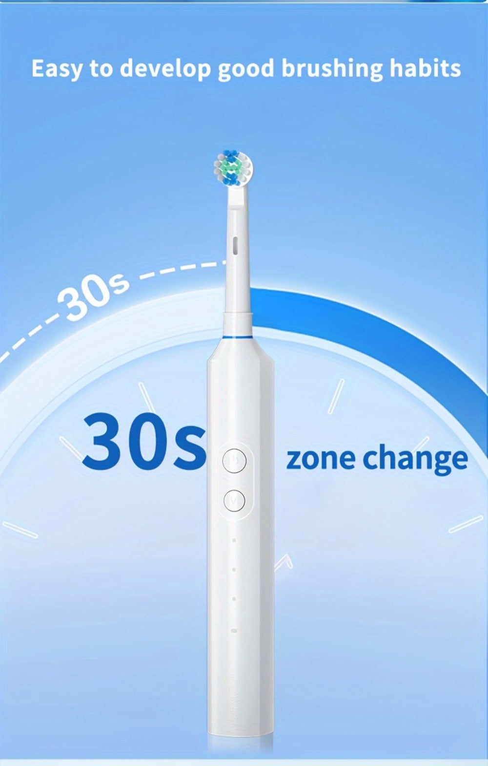 Electric Toothbrush Rechargeable 4 Brush Heads 3 Cleaning Modes Smart Timer IPX7 Waterproof USB Quick Charge 600mAh Round Head Adult Electric Toothbrush Blue