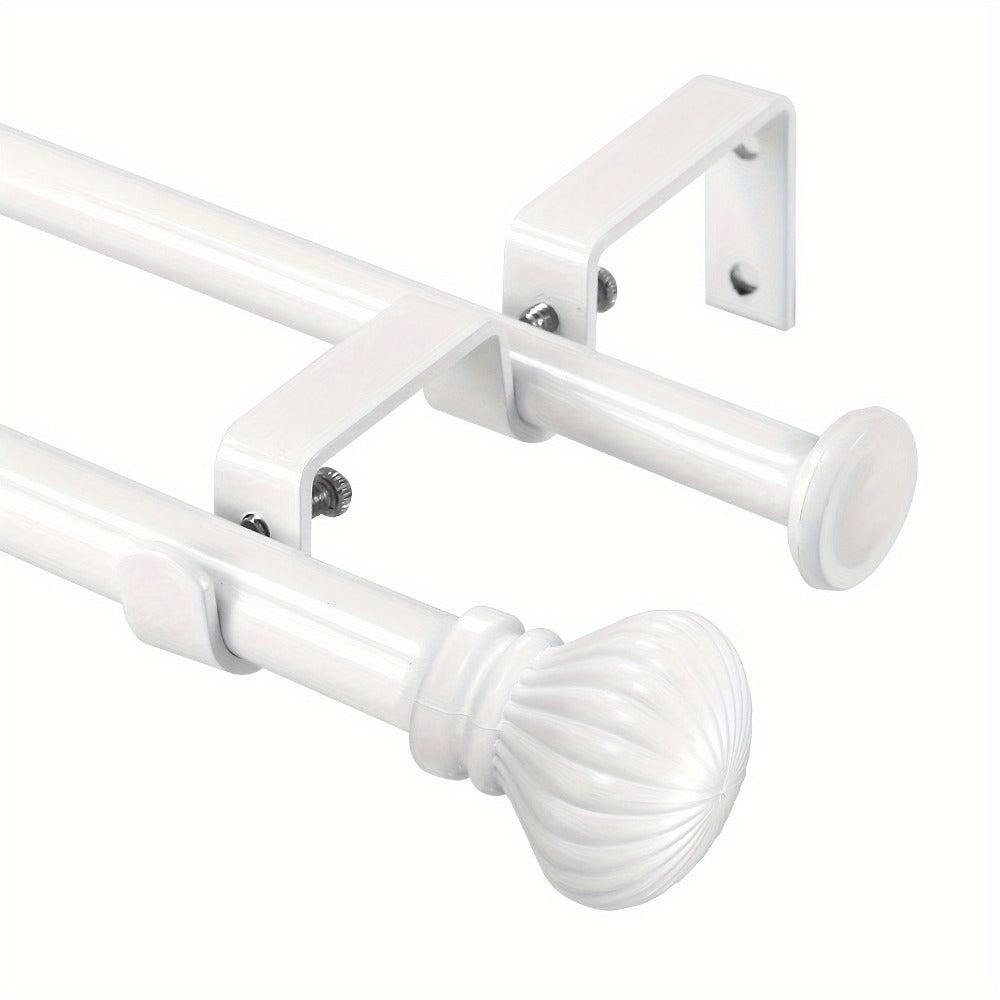 Double Curtain Rod Set Adjustable with Fluted Ball Finials Double Brackets 4 Colors 2 Sizes Window Curtain Hardware