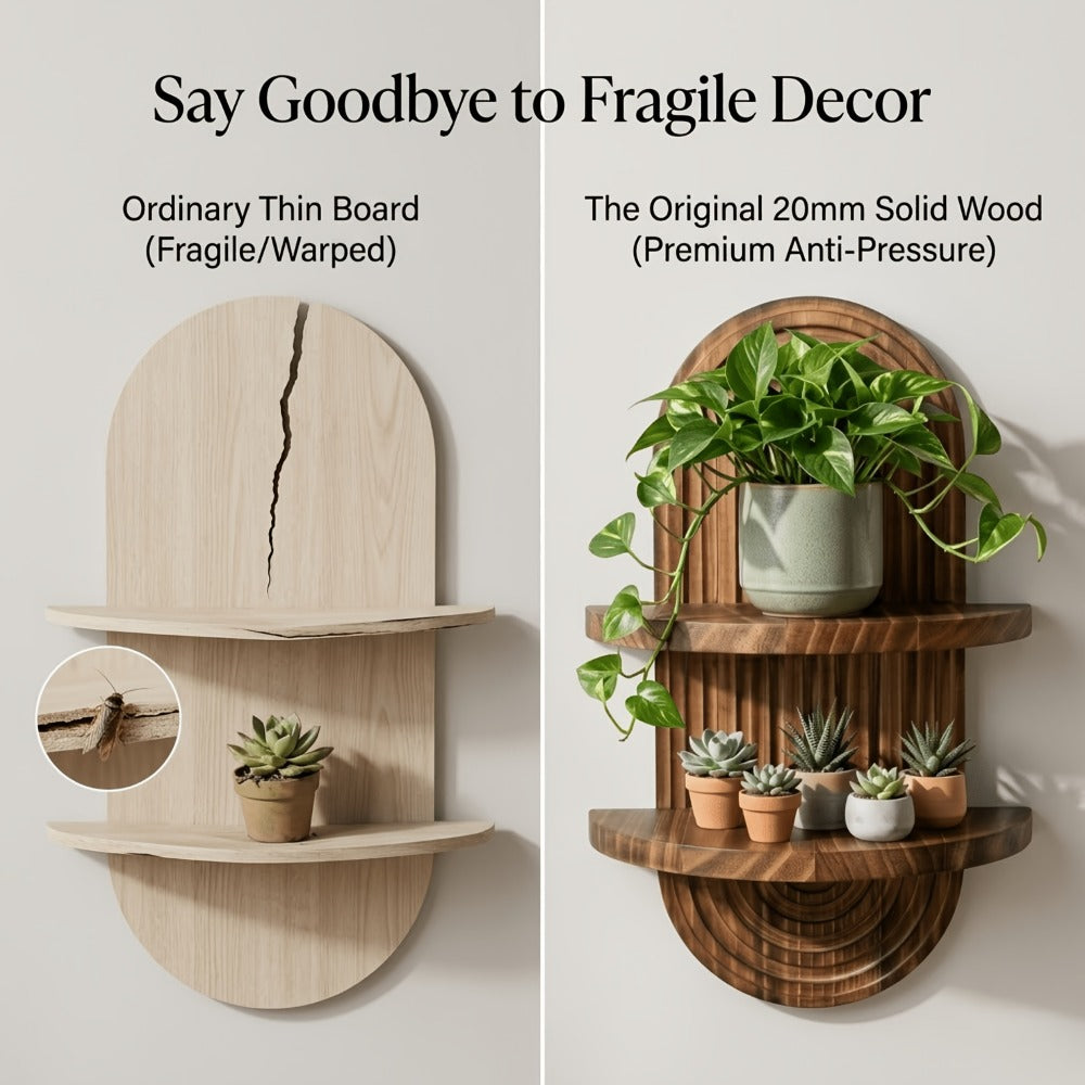 Floating Shelves Wood 2-Tier Bohemian Rainbow Arch Wall Shelf Hanging Plant Stand Flower Pot Display Rack Living Room Bedroom Kitchen Entryway Decor