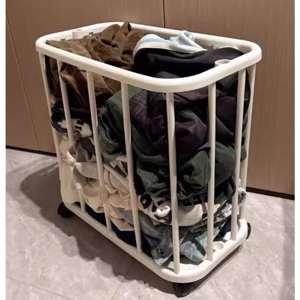 Laundry Hamper with Wheels Large Capacity Slim - Rolling Laundry Basket for Bathroom, Bedroom & Closet, Tall Narrow Clothes Hamper for Yoga Mat, Fitness Equipment & Laundry Storage | White