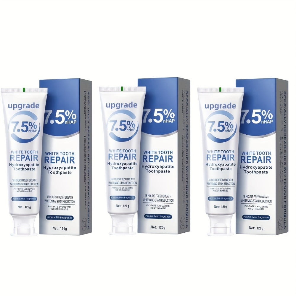 Hydroxyapatite Toothpaste 3-Pack 7.5% Nano Formula Whitening Toothpaste with Toothbrush Teeth Whitening Fresh Breath Enamel Repair Oral Care Set for Home and Travel Gift for Women Men