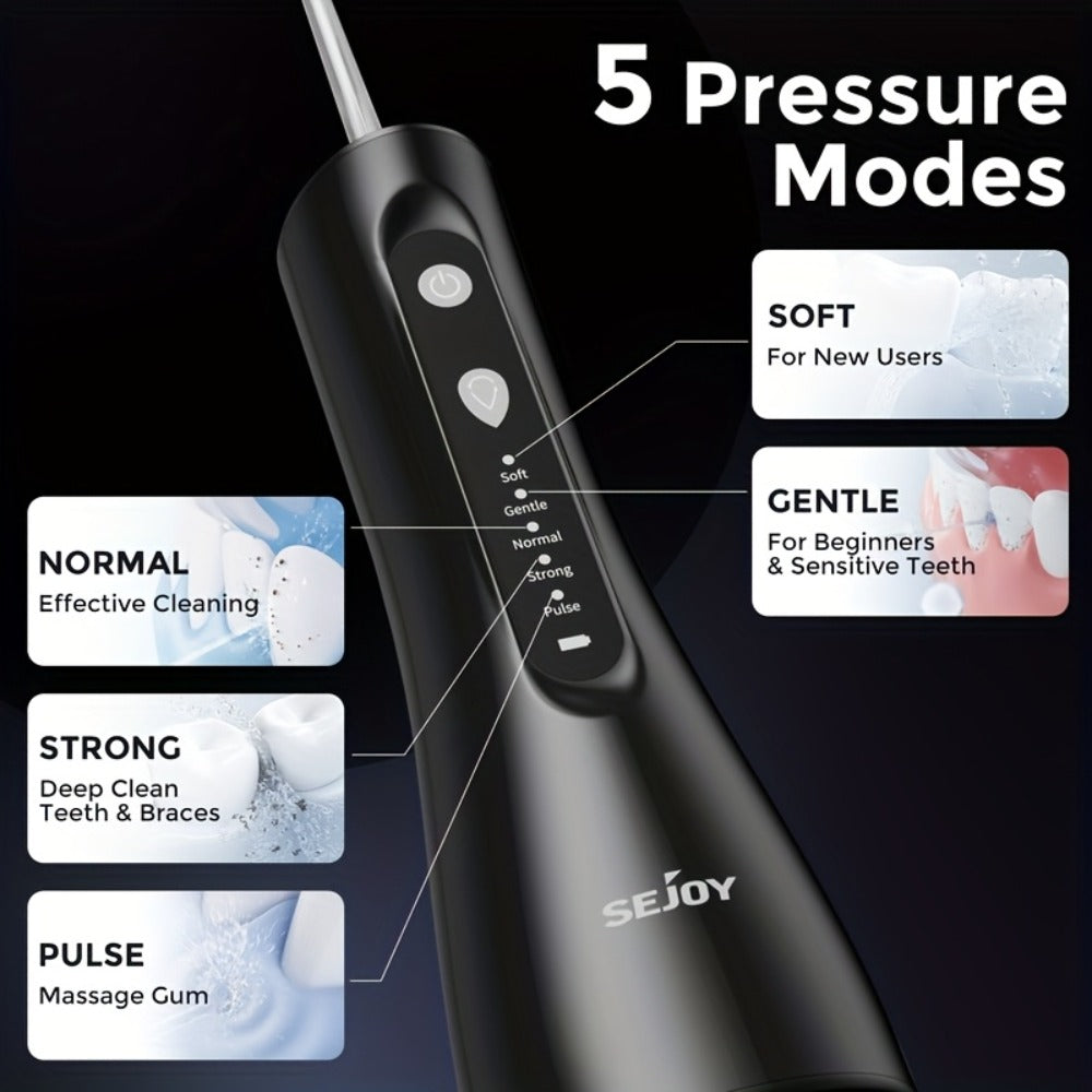Water Flosser Electric Oral Irrigator 9 Replaceable Nozzles 350mL Tank 20-Day Battery 360¡ã Rotatable Tip Intelligent Pressure Control Deep Teeth Gum Cleaning