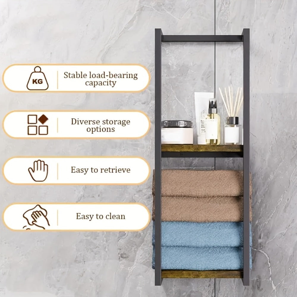 Towel Rack Wall Mounted 2-Layer Storage Organizer 11.2 Inch - Space Saving Hanging Towel Holder for Bathroom, Bedroom & Home Rooms, Contemporary Style, Available in 1-Pack & 2-Pack
