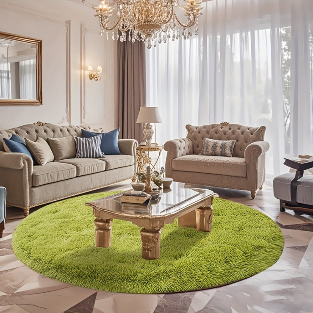 Round Faux Fur Area Rug - Soft Plush Circle Carpet for Living Room Bedroom, Machine Washable, Multiple Colors & Sizes