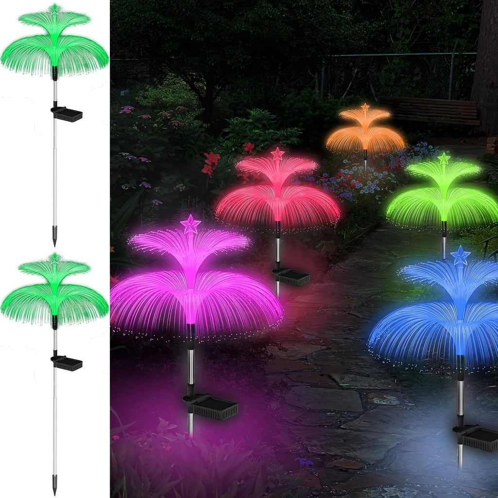 Solar Christmas Tree Lights Fiber Optic Star, 7-Color LED IP65 Waterproof Garden Stake Lights ¡ª 2 or 5 Layer Star for Lawn, Pathway, Patio & Holiday Decor | 2, 4 or 6 Pack
