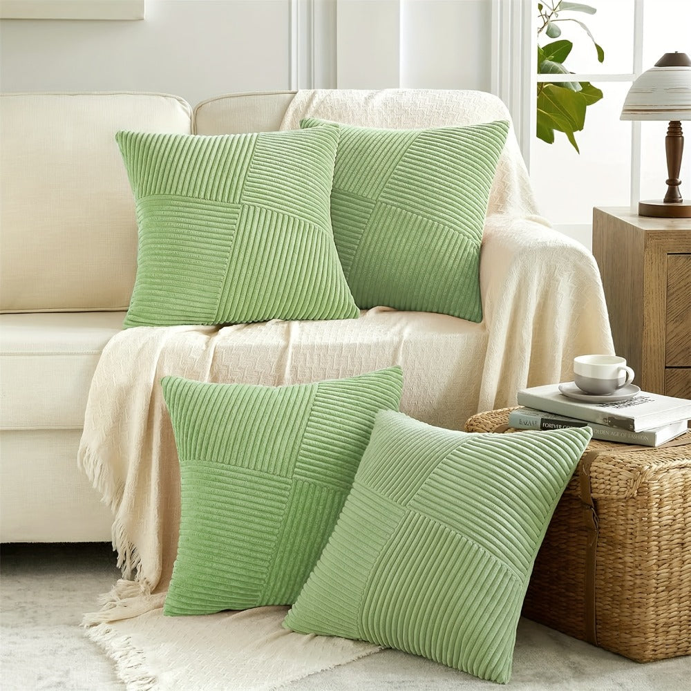 Throw Pillow Covers 18x18 Set of 4 - Boho Decorative Cushion Covers for Couch Sofa Bed, Soft Corduroy Textured Square Pillow Cases, Neutral Farmhouse Home Decor - Navy Blue Pink Mustard Sage Rust