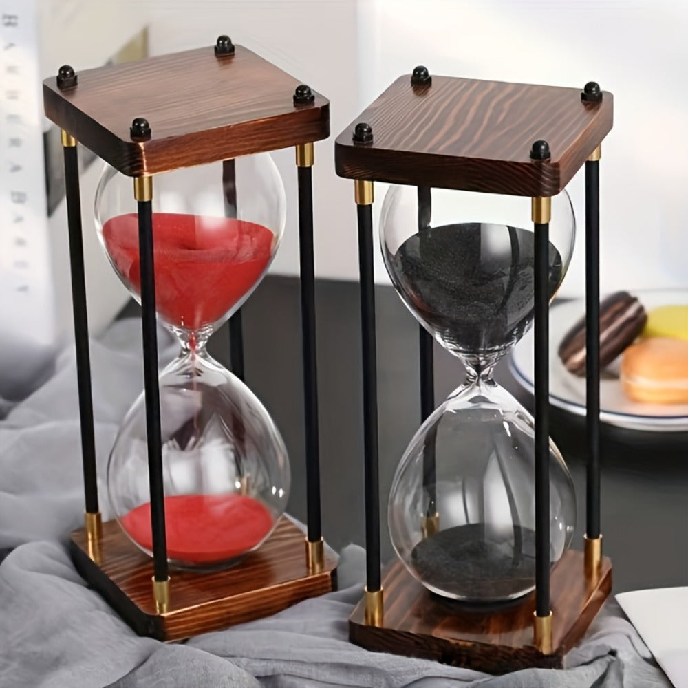 Hourglass Timer 60 Minute Wooden Sand Timer Decorative Glass - Vintage Home Decor for Kitchen, Office & Bedroom | Great Gift for Birthday, Christmas, Valentine's Day & Thanksgiving | 11.81x3.74in
