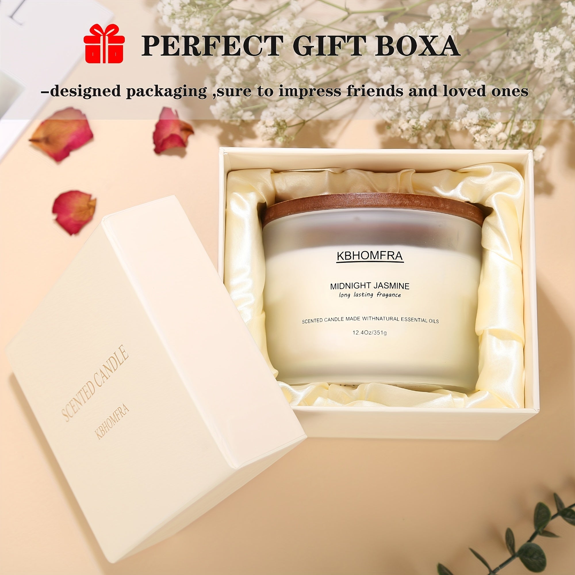 Scented Candles 3-Wick Large Soy Wax Candle 12.4oz - 70 Hour Burn Time, Natural Soy Blend & Beeswax, Luxury Gift Box, 6 Scents: Vanilla Coconut, Lemon Lavender, Jasmine, Citrus Sage, Pink Sands, Gardenia