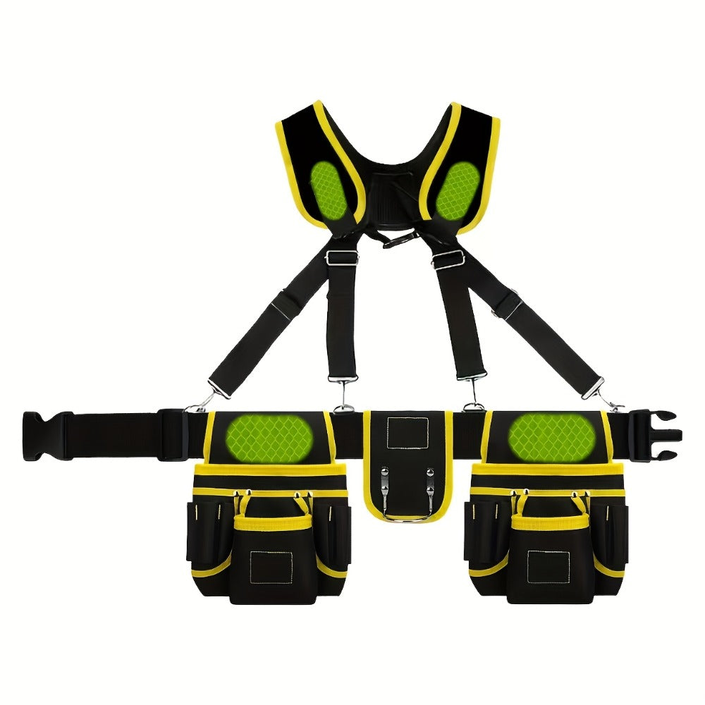 Tool Belt Heavy Duty Multi-Pocket Tool Pouch Bag Adjustable Waist Tool Organizer for Electricians Carpenters Mechanics Gardeners Construction Workers Black Yellow