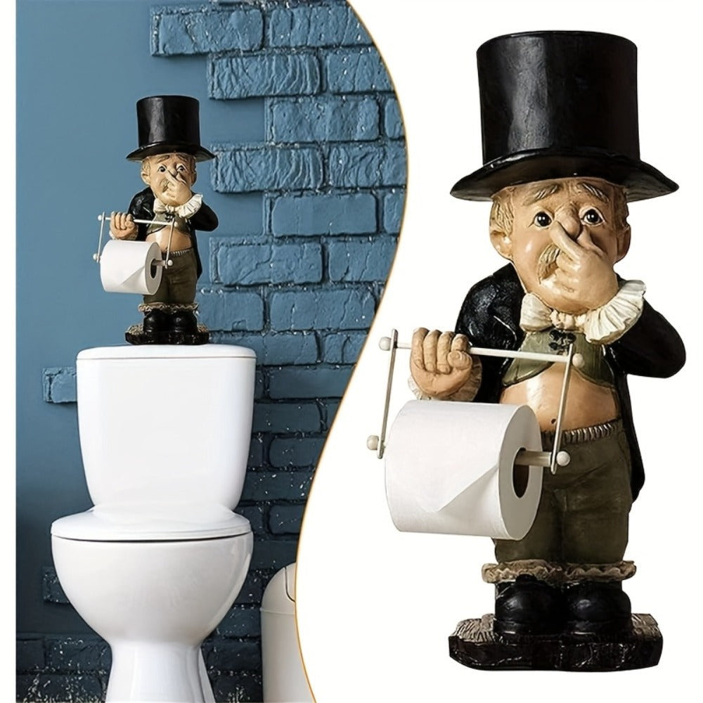 Paper Towel Holder Funny Toilet Butler Statue - Novelty Resin Bathroom Decor Figurine, Freestanding & Wall Hanging, Painted Finish, Unique Housewarming Christmas Halloween Gift for Bathroom