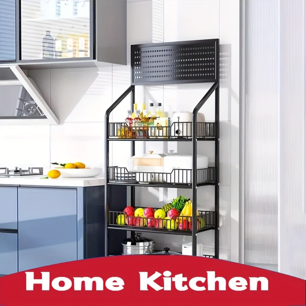 4-Tier Metal Display Rack with Wheels ¨C Rolling Floor Shelf for Kitchen, Store & Home Storage Organization