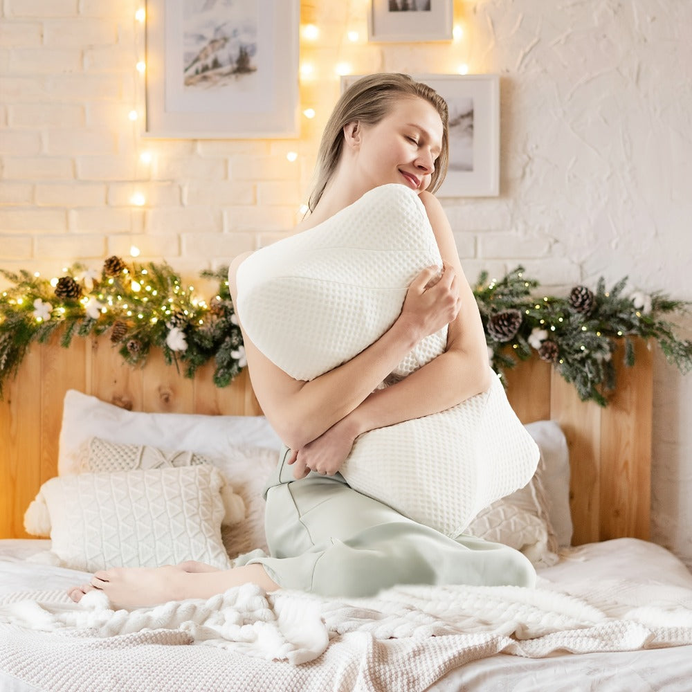 Memory Foam Cervical Pillow Ergonomic Contour Neck Support Orthopedic Bed Pillow for Side Back Stomach Sleepers with Cooling Pillowcase Queen King