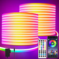 Neon Rope Lights 100ft RGB LED with App & Remote Control, 2 Rolls of 50ft Flexible Neon LED Strip, 24V Safe Low Voltage, for Bedroom, Room Decor, Gaming Setup, Indoor Accent & Holiday Lighting