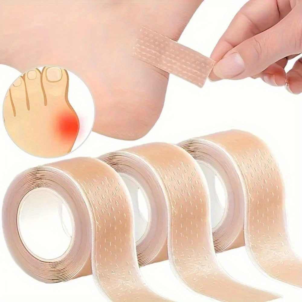 Silicone Gel Blister Bandages 3 Rolls - Transparent Heel Protector Tape, Flexible Breathable Adhesive Pads for Foot Heel Toe Hand, Anti-Friction Shoe Blister Prevention, Foot Care Essentials